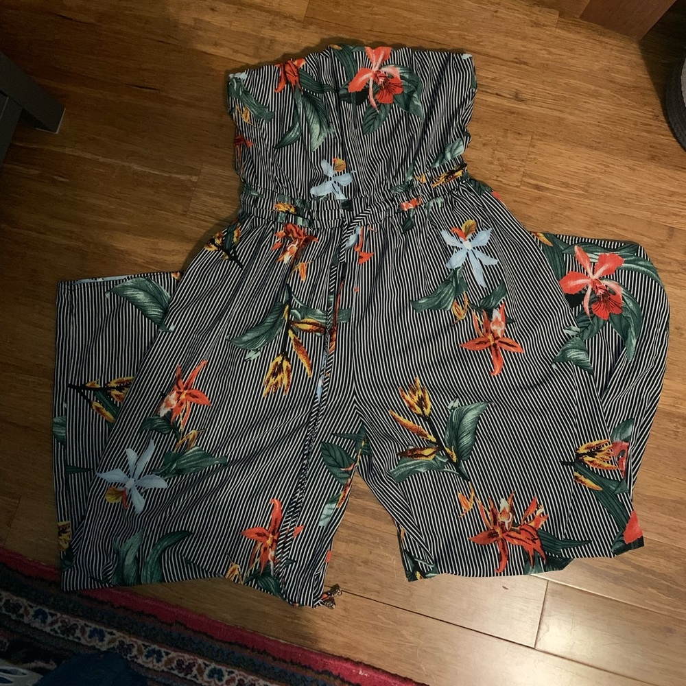 Charlotte Russe Floral Stripes Jumpsuit